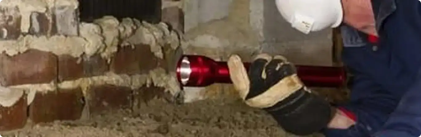 Pest control technician inspecting a crawl space for ant activity in Maitland, FL