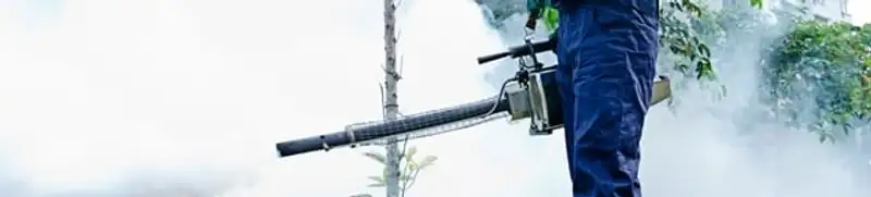Pest control technician fogging an outdoor area for insect control in Orlando, FL